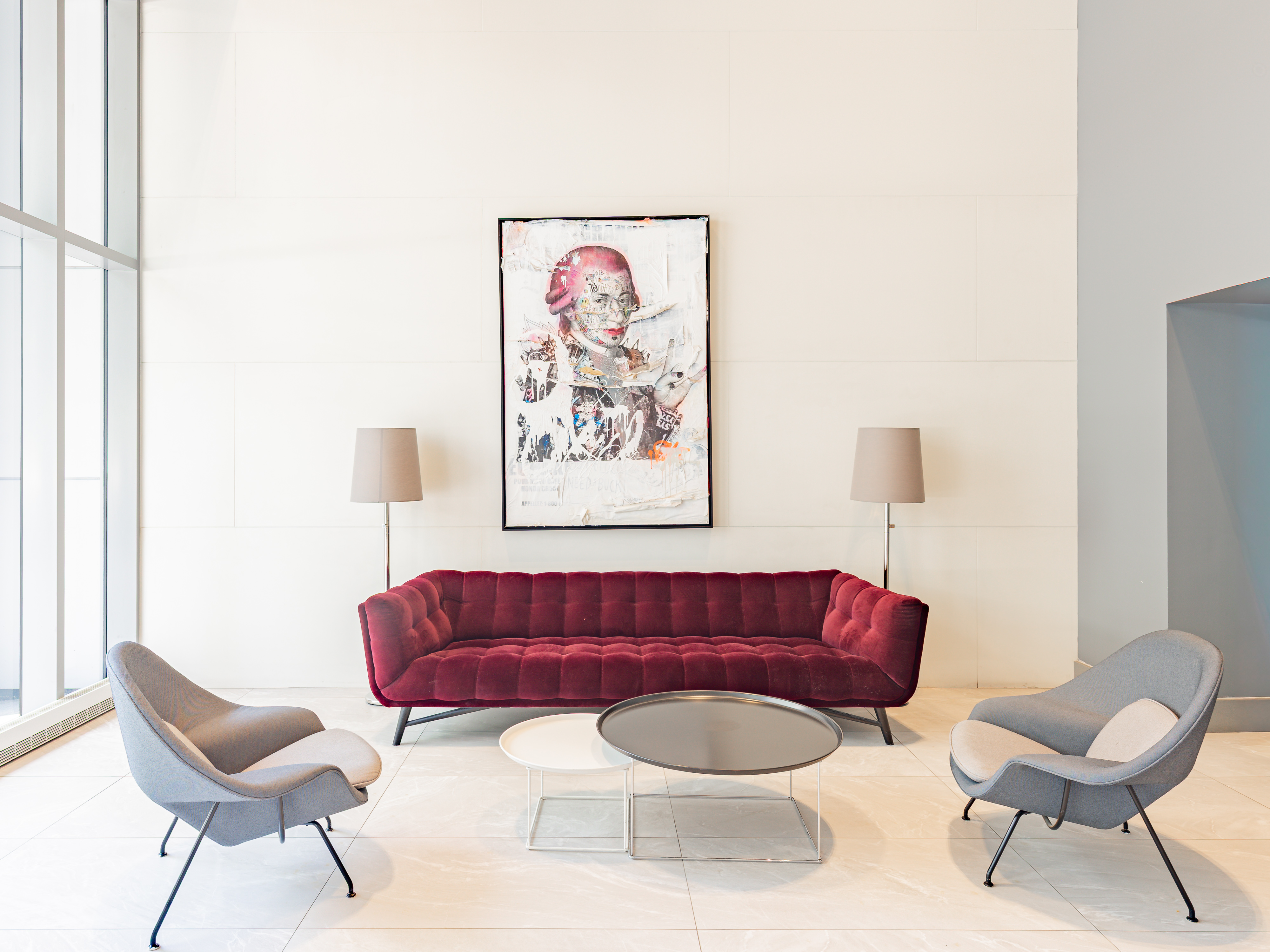 Commercial lounge with artwork and seating