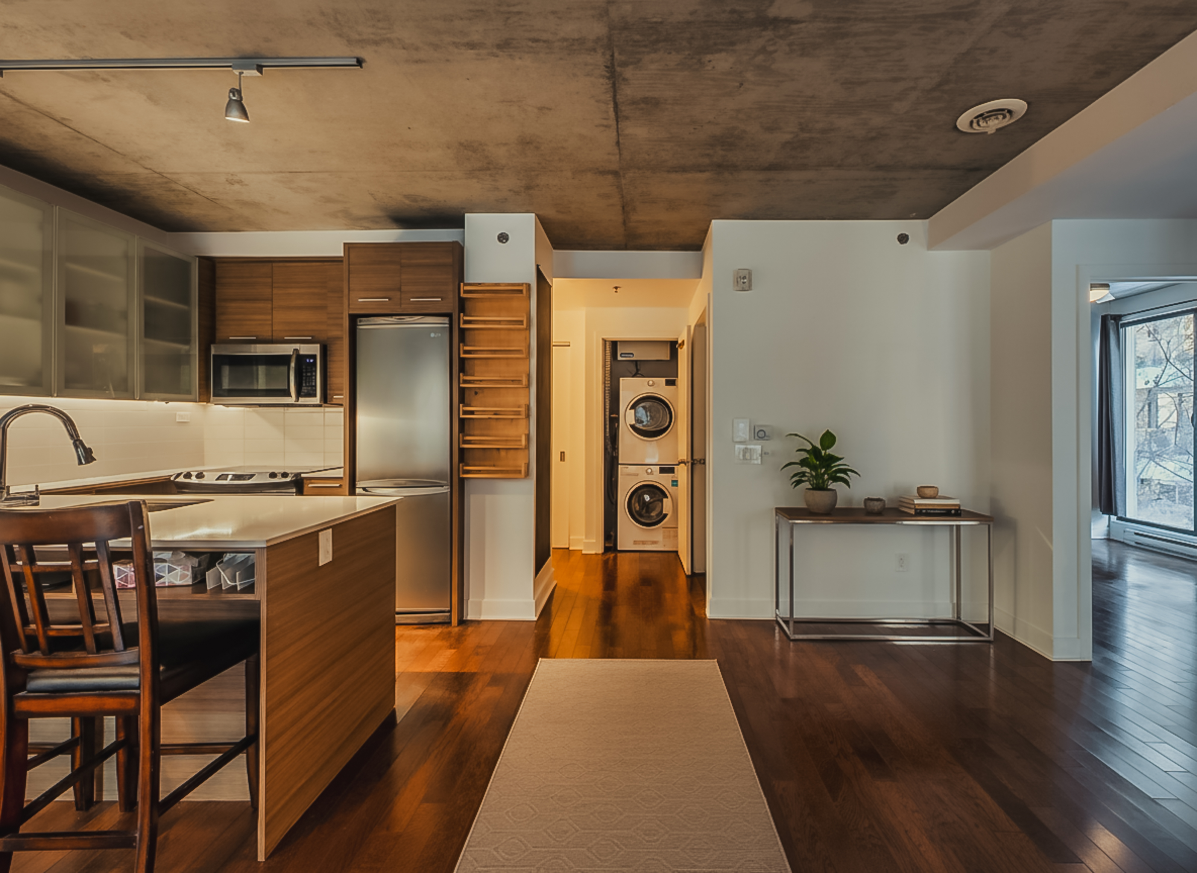 Industrial loft kitchen and living area